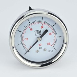 PRESSURE GAUGE 0-7 BAR 2.5" DIAL 1/4" BSP BACK CONNECTION SS CASE BRASS THREAD FIMA