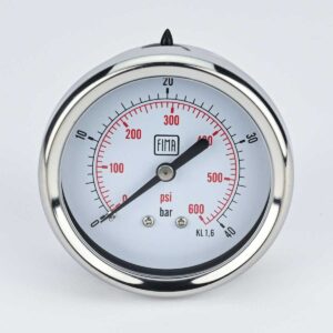 PRESSURE GAUGE 0-40 BAR 2.5" DIAL 1/4" BSP BACK CONNECTION SS CASE BRASS THREAD FIMA