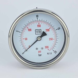 PRESSURE GAUGE 0-20 BAR 4" DIAL 1/2" BSP BACK CONNECTION SS CASE BRASS THREAD FIMA