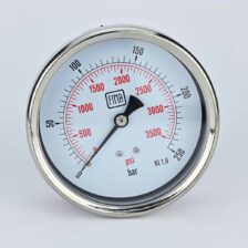 PRESSURE GAUGE 0-250 BAR 4" DIAL 1/2" BSP BACK CONNECTION SS CASE BRASS THREAD FIMA