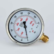 PRESSURE GAUGE 0-450 BAR 4" DIAL 1/2" BSP BOTTOM CONNECTION SS CASE BRASS THREAD FIMA