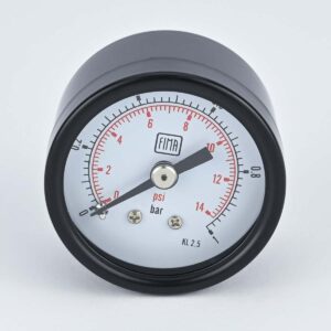 PRESSURE GAUGE 0-1 BAR 1.5" DIAL 1/8" BSP BACK CONNECTION BLACK CASE BRASS THREAD FIMA