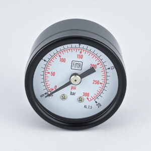 PRESSURE GAUGE 0-20 BAR 1.5" DIAL 1/8" BSP BACK CONNECTION BLACK CASE BRASS THREAD FIMA