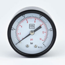 PRESSURE GAUGE 0-1 BAR 2" DIAL 1/4" BSP BACK CONNECTION BLACK CASE BRASS THREAD FIMA