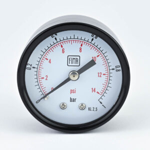 PRESSURE GAUGE 0-1 BAR 2" DIAL 1/4" BSP BACK CONNECTION BLACK CASE BRASS THREAD FIMA
