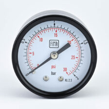 PRESSURE GAUGE 0-2 BAR 2" DIAL 1/4" BSP BACK CONNECTION BLACK CASE BRASS THREAD FIMA