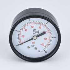 PRESSURE GAUGE 0-10 BAR 2" DIAL 1/4" BSP BACK CONNECTION BLACK CASE BRASS THREAD FIMA