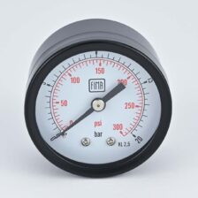 PRESSURE GAUGE 0-20 BAR 2" DIAL 1/4" BSP BACK CONNECTION BLACK CASE BRASS THREAD FIMA