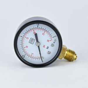 PRESSURE GAUGE 0-2 BAR 2" DIAL 1/4" BSP BOTTOM CONNECTION BLACK CASE BRASS THREAD FIMA