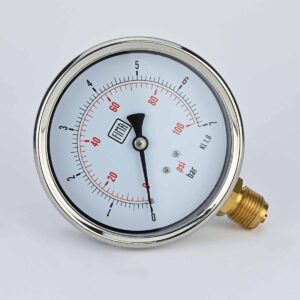 PRESSURE GAUGE 0-7 BAR 4" DIAL 1/2" BSP BOTTOM CONNECTION SS CASE BRASS THREAD FIMA