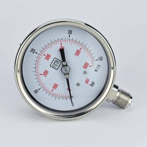 PRESSURE GAUGE 0-40 BAR 4" DIAL 1/2" BSP BOTTOM CONNECTION SS CASE SS THREAD FIMA