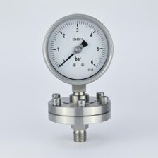 PRESSURE GAUGE 0-6 BAR 4" DIAL 1/2" BSP BOTTOM CONNECTION WITH DIAPHRAGM AND FLANGE SS FIMA
