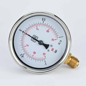 VACUUM GAUGE -1 TO 1 BAR 4" DIAL 1/2" BSP BOTTOM CONNECTION SS CASE BRASS THREAD FIMA