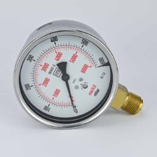 PRESSURE GAUGE 0-60-MBAR 4" DIAL 1/2" BSP BOTTOM CONNECTION SS BODY BRASS THREAD FIMA