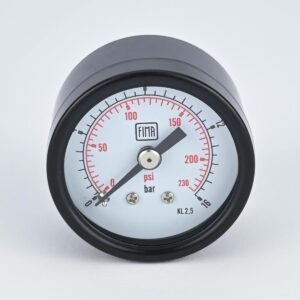 PRESSURE GAUGE 0-16 BAR 1.5" DIAL 1/8" BSP BACK CONNECTION BLACK CASE BRASS THREAD FIMA