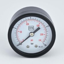 PRESSURE GAUGE 0-16 BAR 2" DIAL 1/4" BSP BACK CONNECTION BLACK CASE BRASS THREAD FIMA