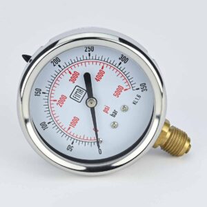 PRESSURE GAUGE 0-350 BAR 2.5" DIAL 1/4" BSP BOTTOM CONNECTION SS CASE BRASS THREAD FIMA