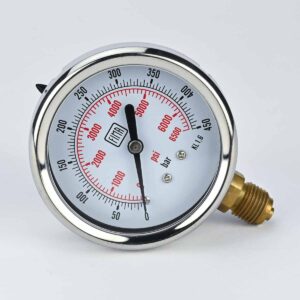 PRESSURE GAUGE 0-450 BAR 2.5" DIAL 1/4" BSP BOTTOM CONNECTION SS CASE BRASS THREAD FIMA